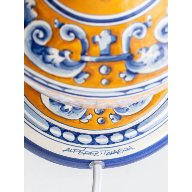 Vintage Talavera Pottery Table Lamp in Spanish Majolica with New Silk Lampshade For Sale - Image 12 of 15