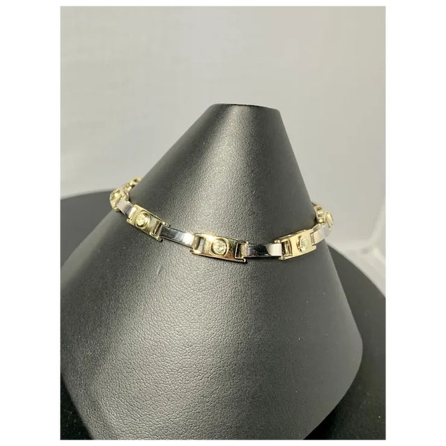 Contemporary Late 20th Century 14k Two Tone Gold Diamond Bracelet For Sale - Image 3 of 10
