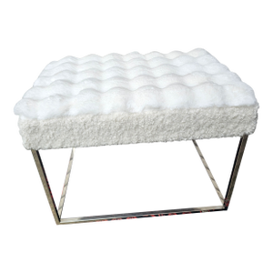 1980s Extra Soft Biscuited Faux Fur Chrome Vanity Bench