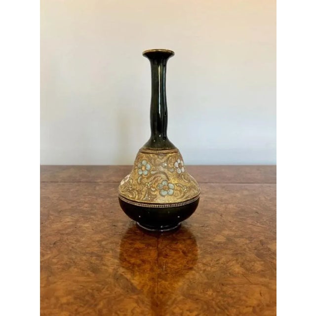 Unusual shaped pair of quality antique Doulton vases having a lovely pair of unusual shaped antique Royal Doulton vases...