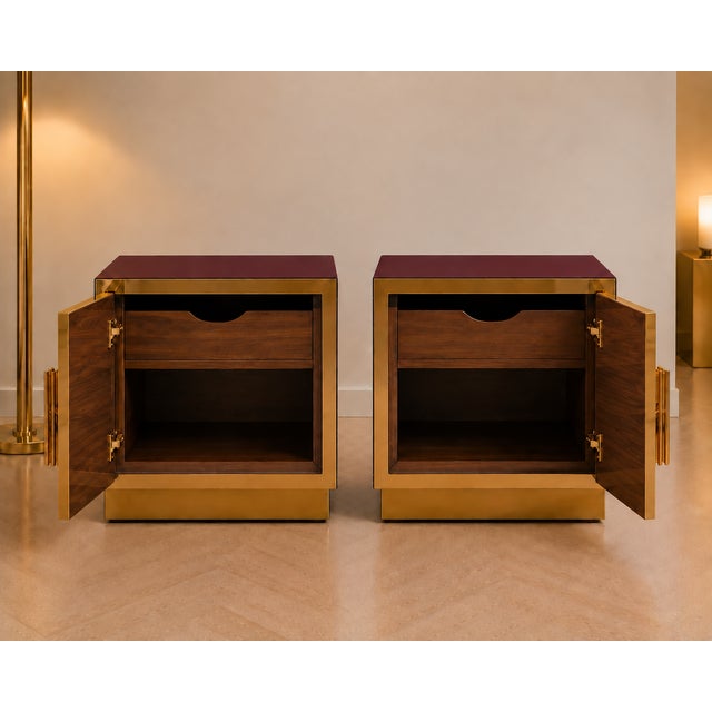 Burgundy Glass Bedside Cabinets with Brass Handles from Justfurnituress SRL, Set of 2 For Sale - Image 9 of 11