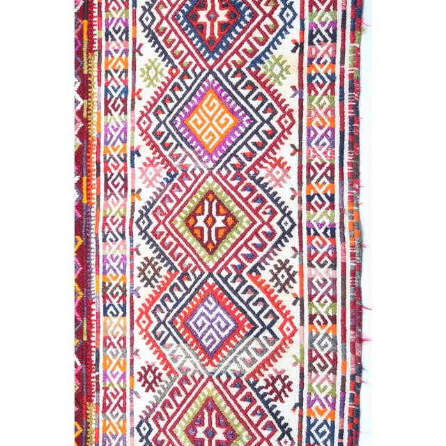 Vintage Fine-Work Cicim Kilim With Diamond Motifs – Handwoven Anatolian Tribal Textile - 4' X 4' 7'' For Sale - Image 9 of 11