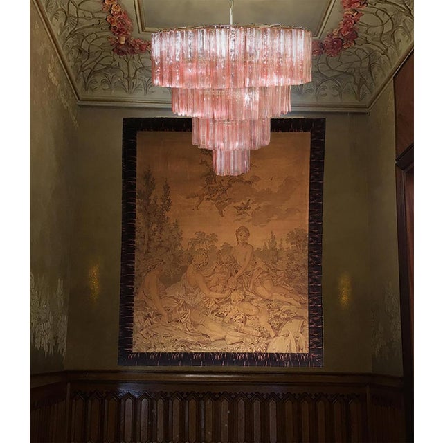 Metal Italian 78 Pink Murano Glasses Tronchi Chandelier, 1990s For Sale - Image 7 of 18