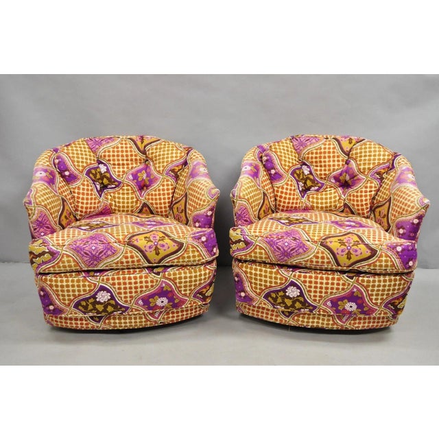 Mid-Century Modern Mid 20th Century Vintage John Stuart Mid Century Modern Purple Barrel Back Club Lounge Chair Pair For Sale - Image 3 of 12