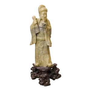 Mid-Century Green Soapstone Statuette of Chinese Wise Man