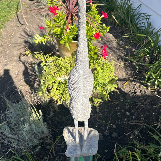 Stone Gray Vintage Garden Statue of a Heron With Detailed Feather Etching, Realistic Depiction For Sale - Image 8 of 12