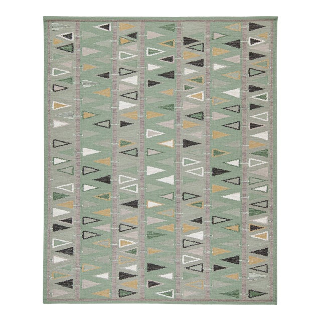 Swedish Geometric Rug by Celerie Kemble for Chairish in Sage, 12'x15' For Sale
