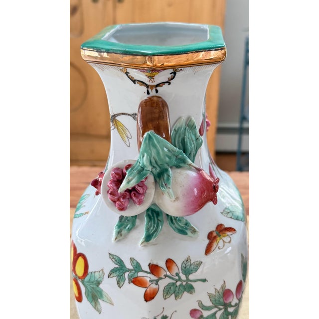 Pair of Famille Rose Vases Pomegranate Handles For Sale In New York - Image 6 of 13