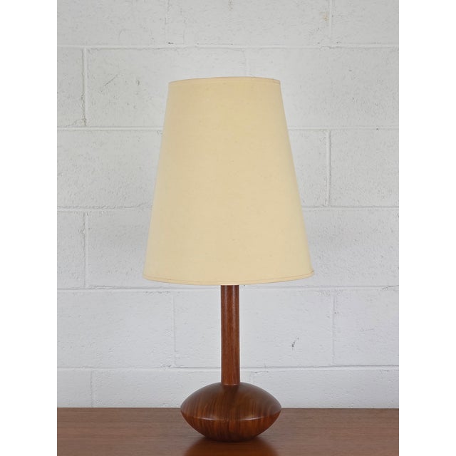 Mid-Century Modern 1960s Solid Danish Teak Bulbous Lamp & Shade For Sale - Image 3 of 4