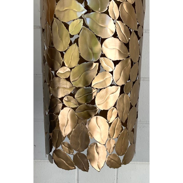 Original retail $890, stylish Currey & Company Modern Brass Leaf Protean Pendant, showroom floor sample