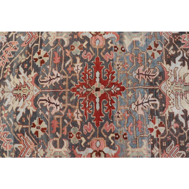 Antique Persian Bakshaish Rug With Medallions and Flower Motifs in Midnight Blue For Sale - Image 14 of 16