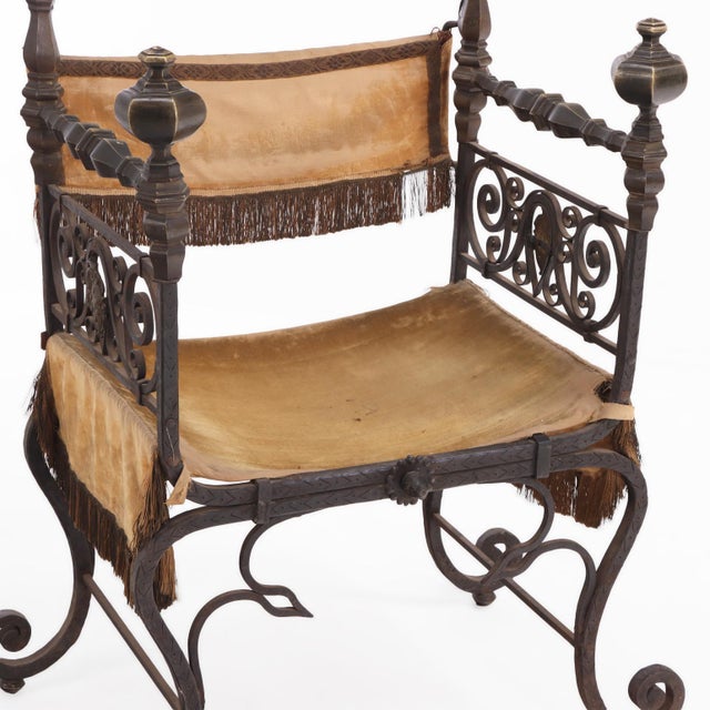 Metal A French Savonarola Style Iron and Bronze Chair, C. 1900. For Sale - Image 7 of 9