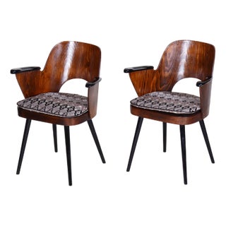 Set of Mid-Century Armchairs in Beech attributed to Oswald Heardtl, 1950s For Sale