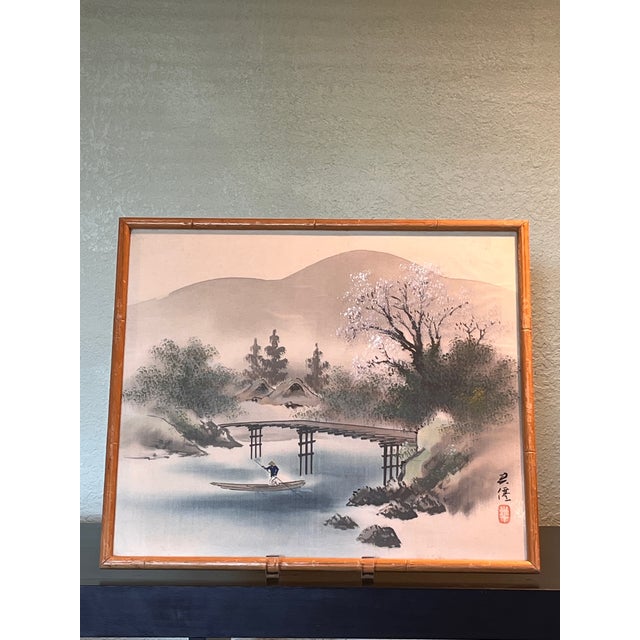 An original Japanese Nihonga silk painting hand-signed Kasen (華仙/華僊) with the artist's traditional red seal stamp. The...