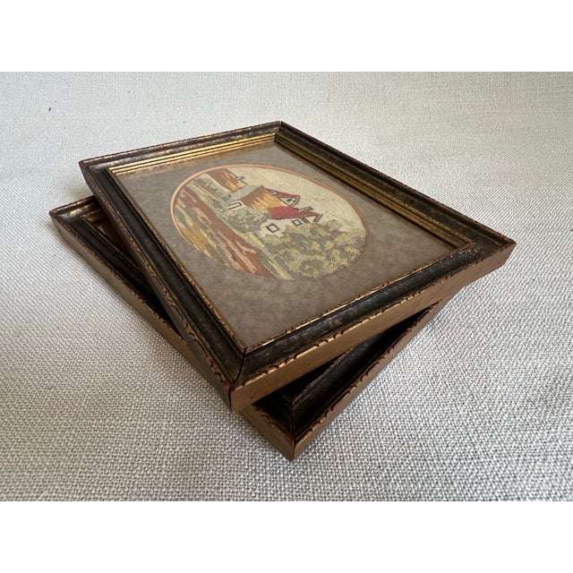 Set of 2 Antique Mini French Petit Point Needlework Framed Art - Cottages For Sale - Image 10 of 12