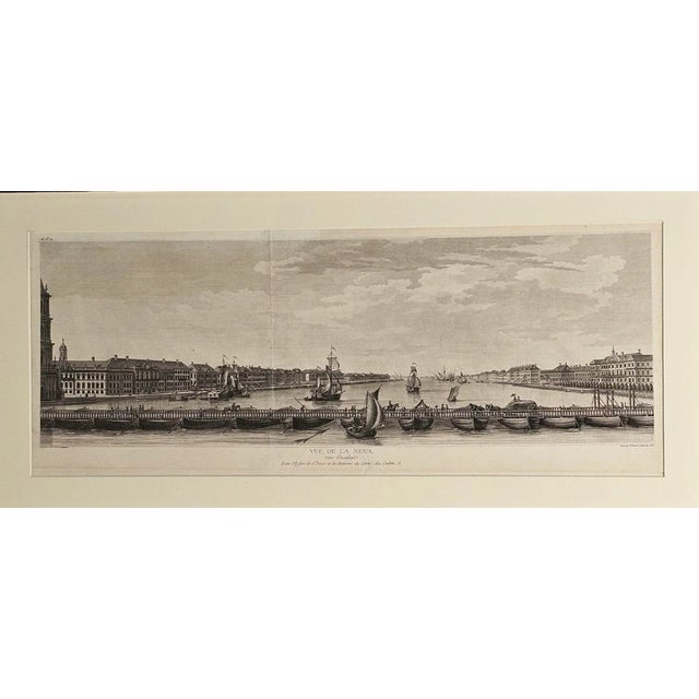 A French engraving of the floating bridge over the Neva, St. Petersburg, Russia, circa 1750. Engraved by de Lespinasse...