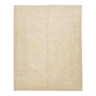 Contemporary Neutral Oushak Style Hand-Knotted Wool Rug in Beige, Sage & Gold For Sale