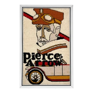 Vintage 1970s Pierce Arrow Motor Car Company Cover Needlepoint Cross Stitch Embroidery With Silver Frame