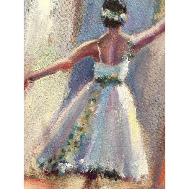 Gold Ballerina Painting Original Impressionist Oil Blue Dancer by Valeriya Serova, Framed For Sale - Image 8 of 12