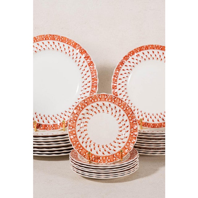 English Spode ‘Old Crow’ Orange/Coral Dishes C. 1890 - 40 pcs For Sale - Image 3 of 12
