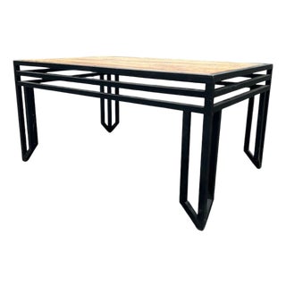 Vintage Wood & Black Metal Console Table For Sale