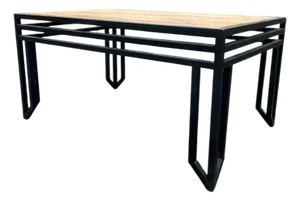 Vintage Wood & Black Metal Console Table