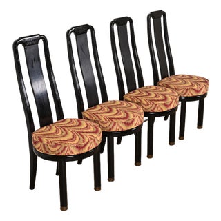 Henredon Hollywood Regency Chinoiserie Ebonized Walnut High Back Dining Chairs, Set of Four For Sale