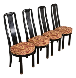 Henredon Hollywood Regency Chinoiserie Ebonized Walnut High Back Dining Chairs, Set of Four