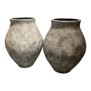 Pair of Antique-Inspired Weathered Terracotta Ovoid Planters