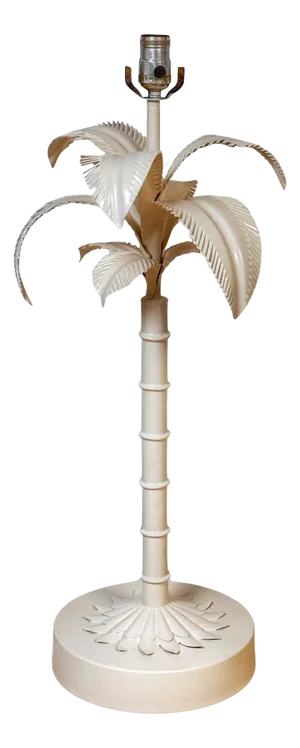 Large Scale Hollywood Recency White Lacquered Tole Palm Tree Lamp