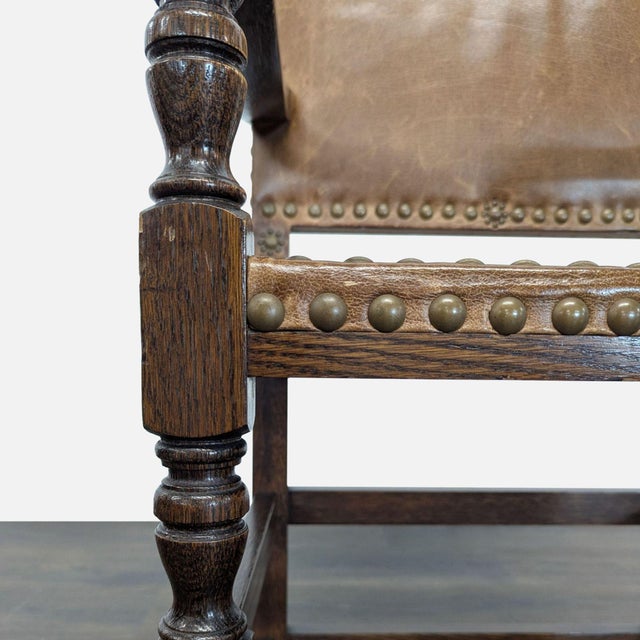 1990s Vintage Leather Dining Armchair With Carved Finials For Sale - Image 5 of 8