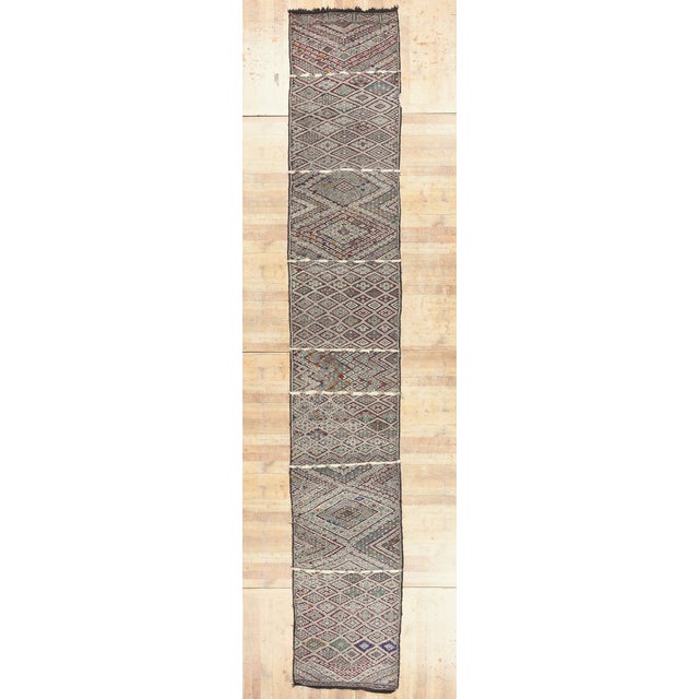 Vintage Zemmour Moroccan Kilim Rug, 03'10 X 23'01 For Sale - Image 10 of 11