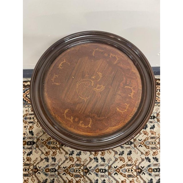 Round Ornate Pedestal Table with Inlay and Brass Details For Sale - Image 5 of 6
