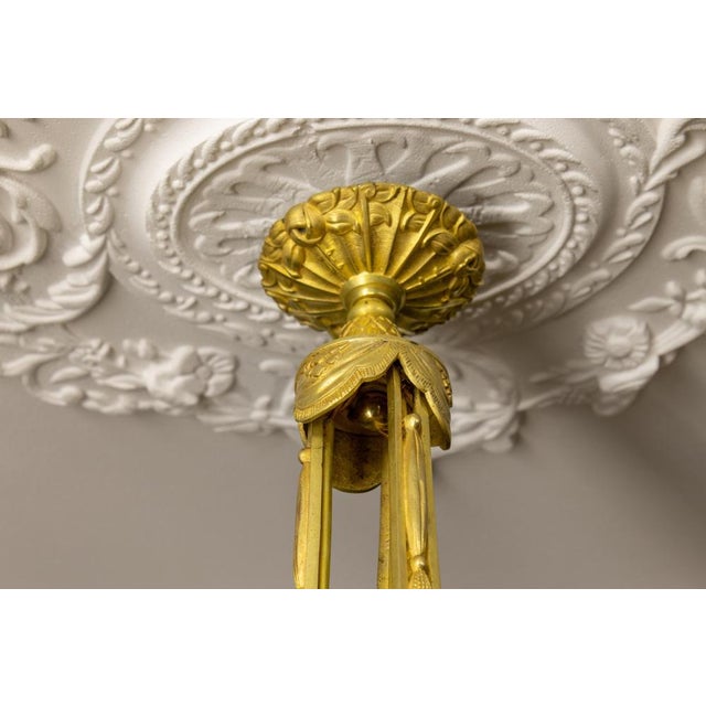 Gold French Neoclassical Style Bronze and Frosted Glass Four-Light Chandelier, 1920 For Sale - Image 8 of 18