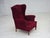 Wood Danish Highback Wingback Armchair in Cherry-Red Velour, 1960s For Sale - Image 7 of 18