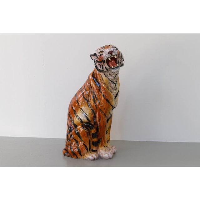 Orange Large Italian Ceramic Tiger, 1970s For Sale - Image 8 of 18