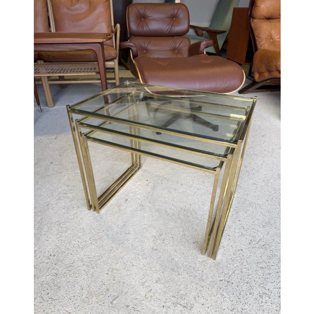 Art Deco French Brass and Glass Nesting Tables, Set of 3 For Sale - Image 10 of 11