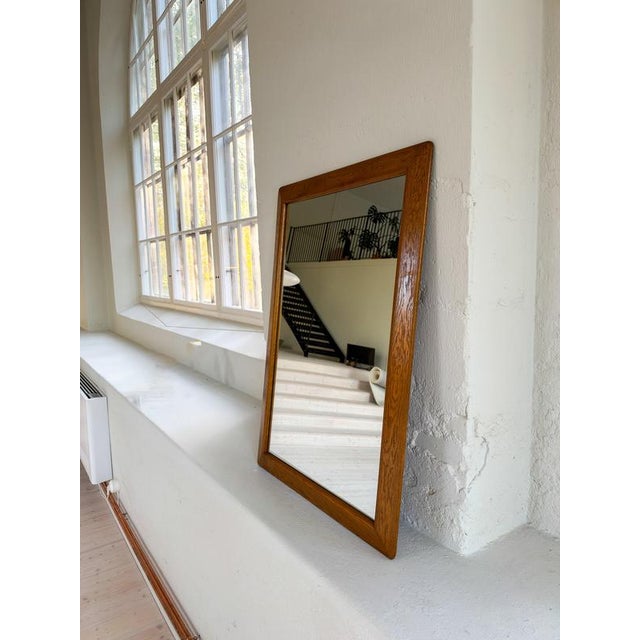 Brown Vintage Oak and Crystal Glass Wall Mirror, Sweden, 1960s For Sale - Image 8 of 17