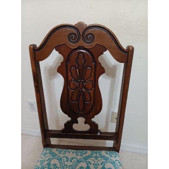 Wood Antique Wood Dark Tone Dining Side Chair With Upholstered Seat For Sale - Image 7 of 10