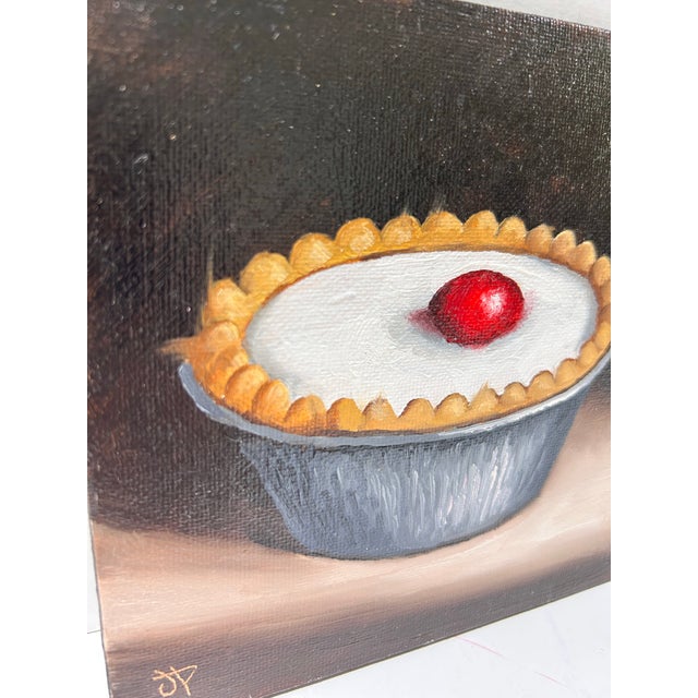 1990s Pair of Original Dessert Still Life Paintings by Jane Palmer Tart Cupcake For Sale - Image 5 of 10