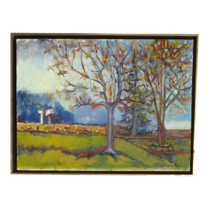 Late 20th Century Impressionist Landscape W Trees Oil Painting Patrica Montgomery