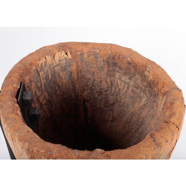 Antique Hand Carved Wood Mortar on Display Stand For Sale - Image 10 of 17