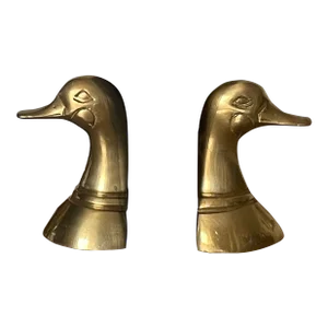 Polished Solid Brass Mallard Duck Head Bookends Sarreid Style - a Pair