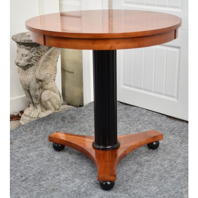 Ethan Allen Black Cherry Round Pedestal Accent Table Biedermeier Empire Style For Sale - Image 13 of 16