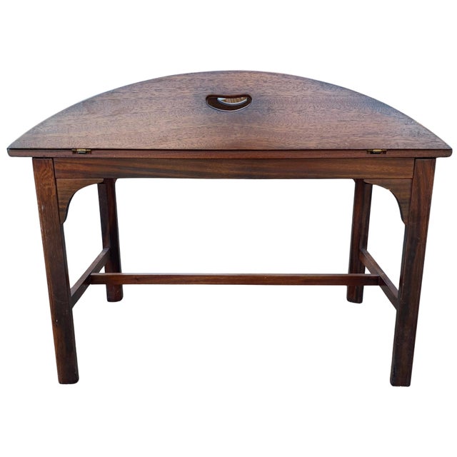 An english victorian antique mahogany campaign butler's drinks tray on a detachable stand removable tray with a fixed...