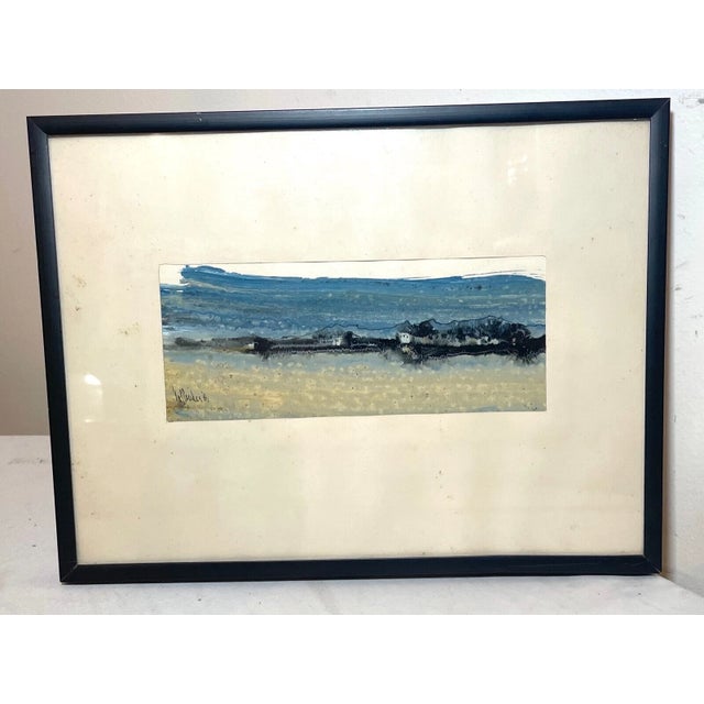 Blue Original Vintage Gino Hollander Abstract Mixed Media Painting on Paper 1981 For Sale - Image 8 of 10