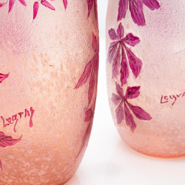 Acid Etched Enameled Cameo Glass Vases from Legras, 1920, Set of 2 For Sale - Image 3 of 10