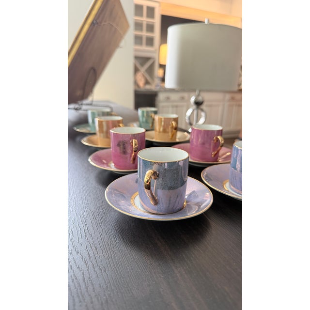 Ceramic Rare Complete 1990s Pottery Barn Japanese Iridescent Demitasse Set — 16 Pieces For Sale - Image 7 of 11