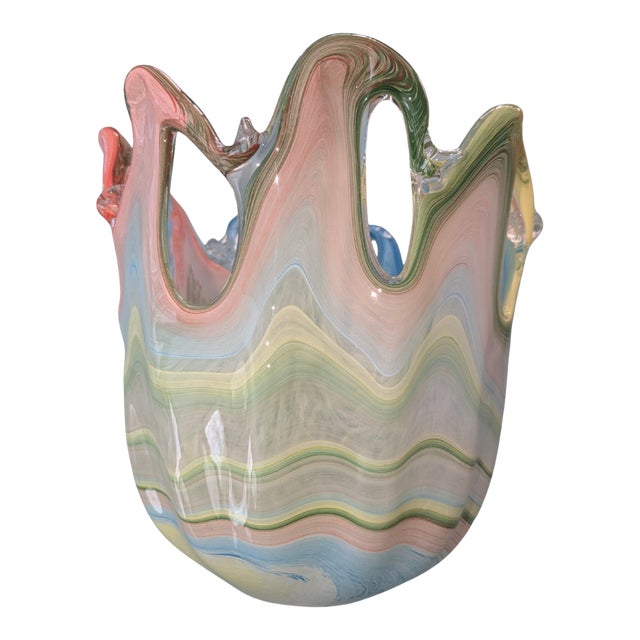 Murano Multicolor Ribbon Handkerchief Vase — Large 24” Italian Art Glass Sculpture For Sale