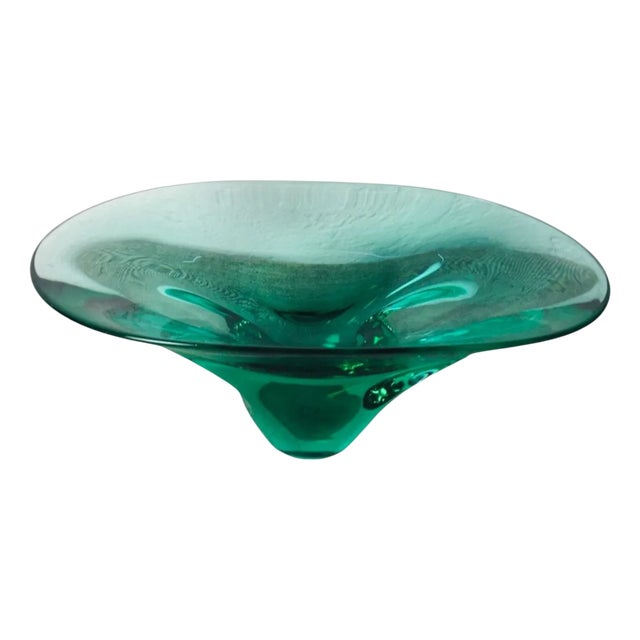 Vintage Emerald Green Murano Glass Bowl, 1960s For Sale